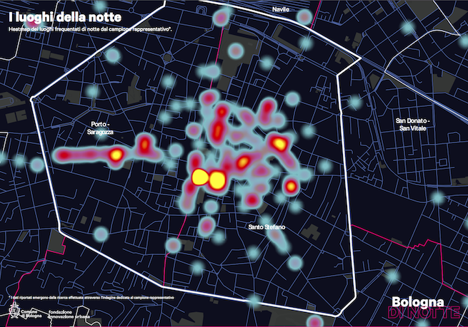 Infografica sui luoghi della notte a Bologna